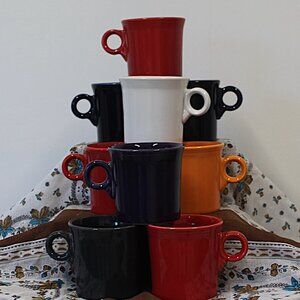 VTG set Of 9 Fiestaware Mugs "O" Ring Blue, Purple, White, Orange, Red, Green